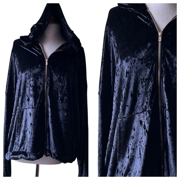 Fabletics Black Crushed velvet Zip Front Hoodie - Size 3X - Picture 5 of 11